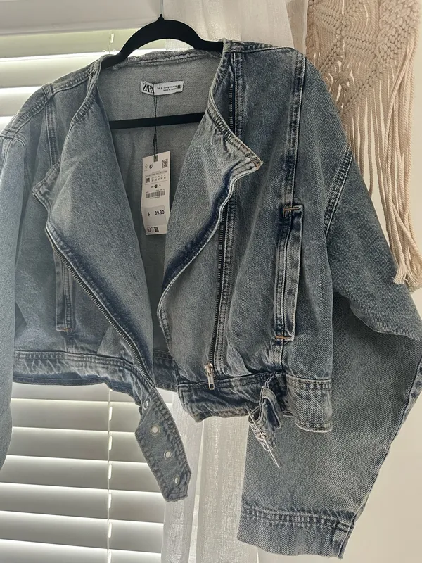 Zara Denim Moto Zip Up Cropped Jacket  - Image 2