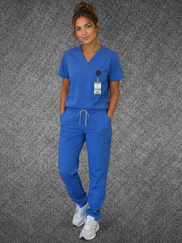 Mandala Blue V-Neck Medical Scrub Top Stretch Uniform Shirt Size Small - Image 3