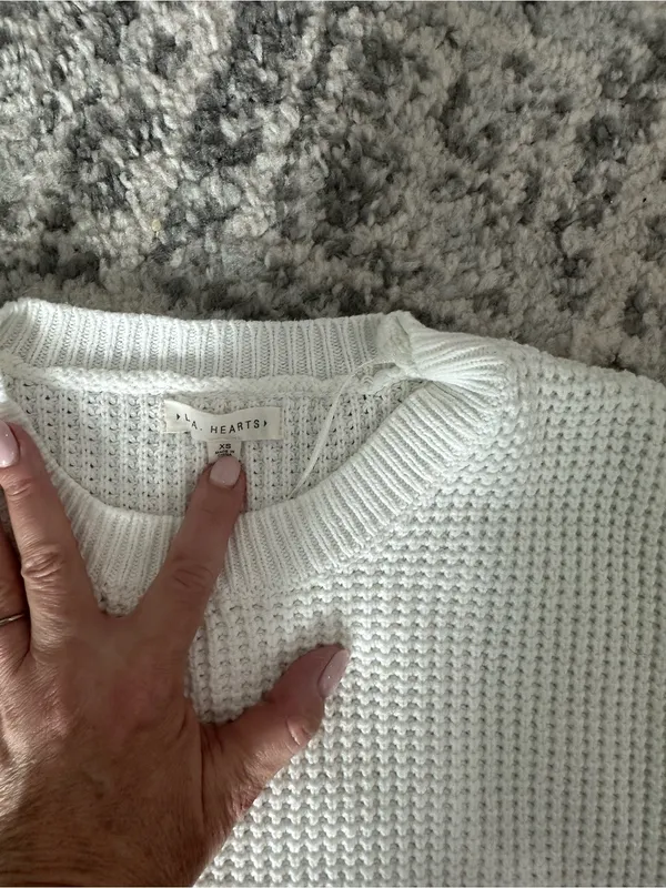 LA Hearts Cropped Textured Crewneck Sweater - White - Image 2