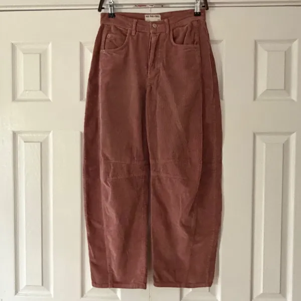 We The Free Free People Good Luck Barrel Corduroy‎ Pants Pink 24 Wide Leg EUC - Image 4