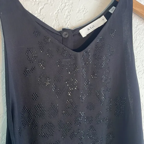 ALC Frank Black Sparkle Studs Sleeveless Tank Top Viscose Date Night Glam Party - Image 3