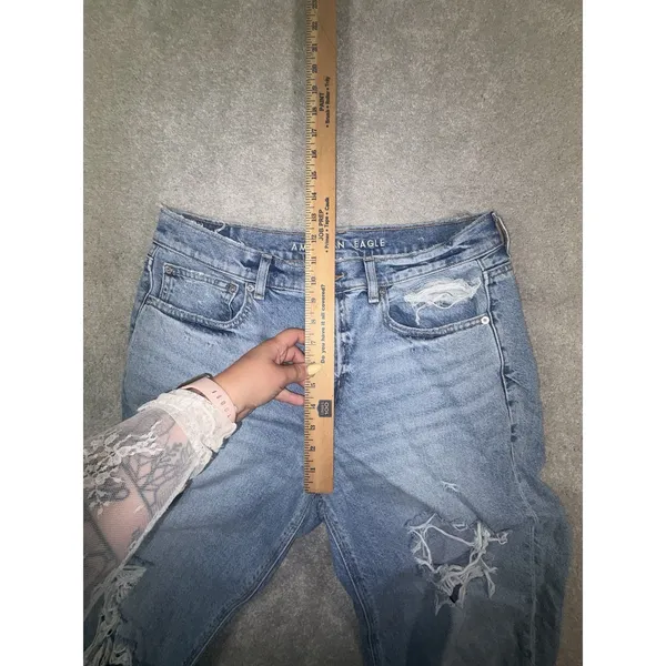 American Eagle Women's Size 12 Long Ripped Distressed Light Wash Comfort Stretch - Image 9