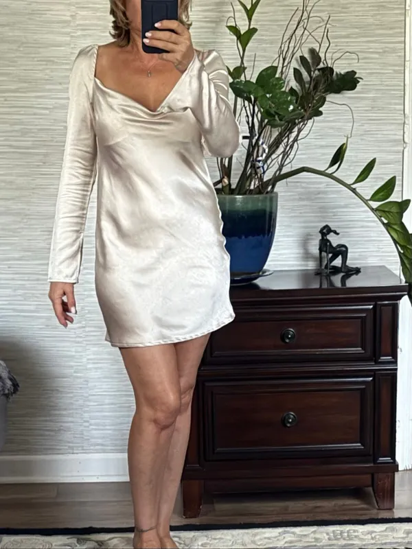 Princess Polly Star Power Mini Dress Size S Champagne Satin Cowl Neck NWT - Image 10