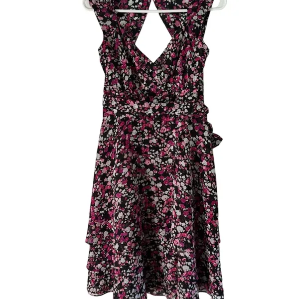 White House Black Market Pink Floral Tiered V Neck Cocktail Party Dress Size 6‎ - Image 5