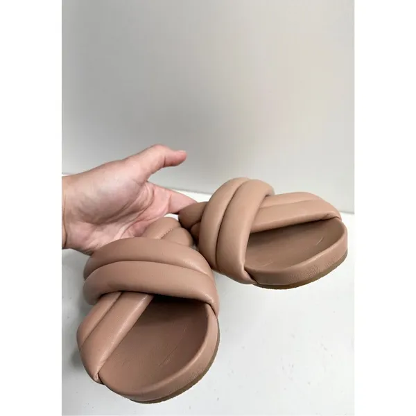 Steve Madden Sandals Womens Size 9 Nude Open Toe Crisscross Slip On‎ Slides - Image 7