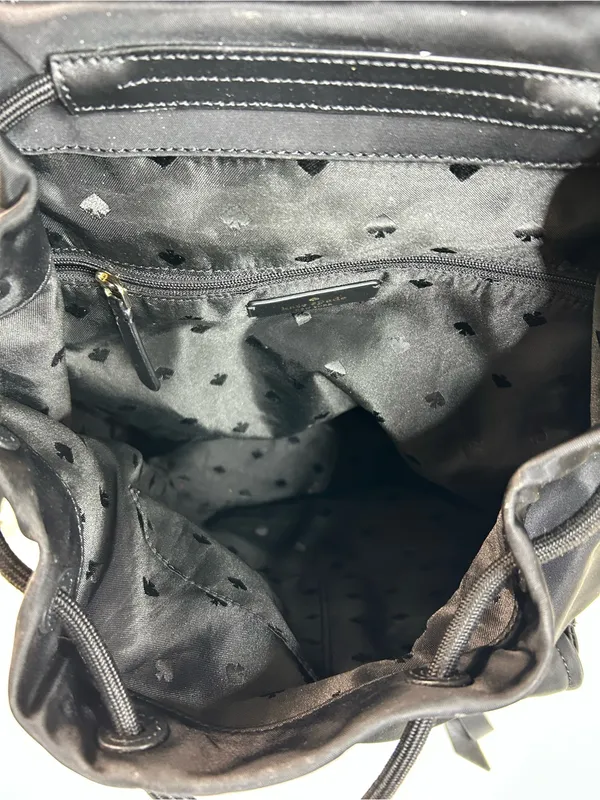 Kate Spade New York Carly Flap Drawstring Backpack in Black Technical Nylon - Image 9