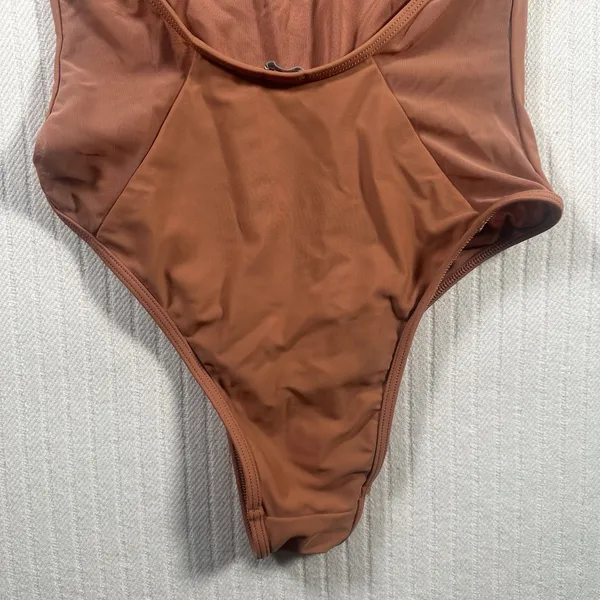 Aerie One Piece Swimsuit Small Brown Halter Scoop Neck Backless Bathing Suit - Image 5