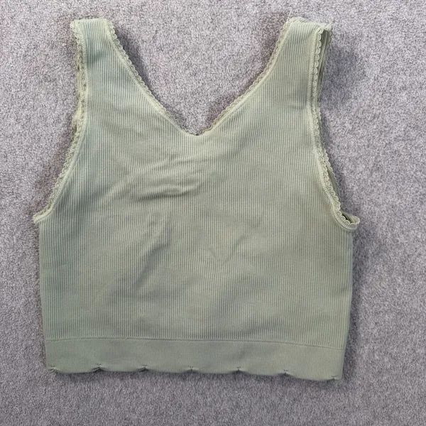 Spiritual Gangster Women's XS/S Ribbed Scalloped V-Neck Cropped Tank Top Green - Image 6