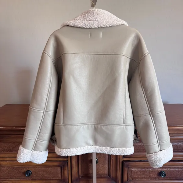 Heartloom Matin Faux Leather Sherpa Coat Jacket Beige Size M - Image 9