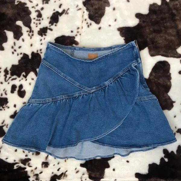 MOTHER The Minx Ruffled Denim Mini Skirt in Layover Jean Denim Asymmetrical Ruffles Pleats New w/o tag Sz 28 - Measurement in pics - Image 2