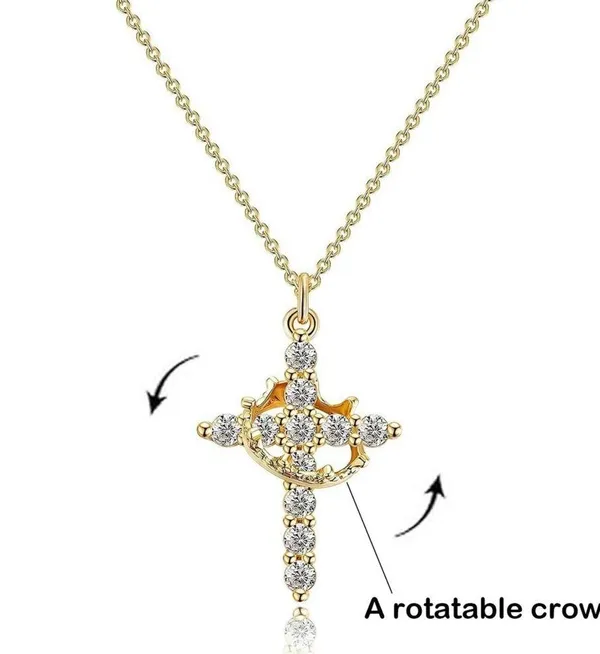 Cross Crown Zirconia Necklace Gold - Image 7