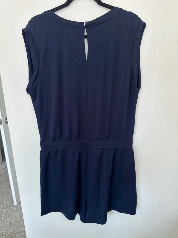 Lou & Grey Romper Size L Navy Blue Drawstring Pocket Sleeveless - Image 4
