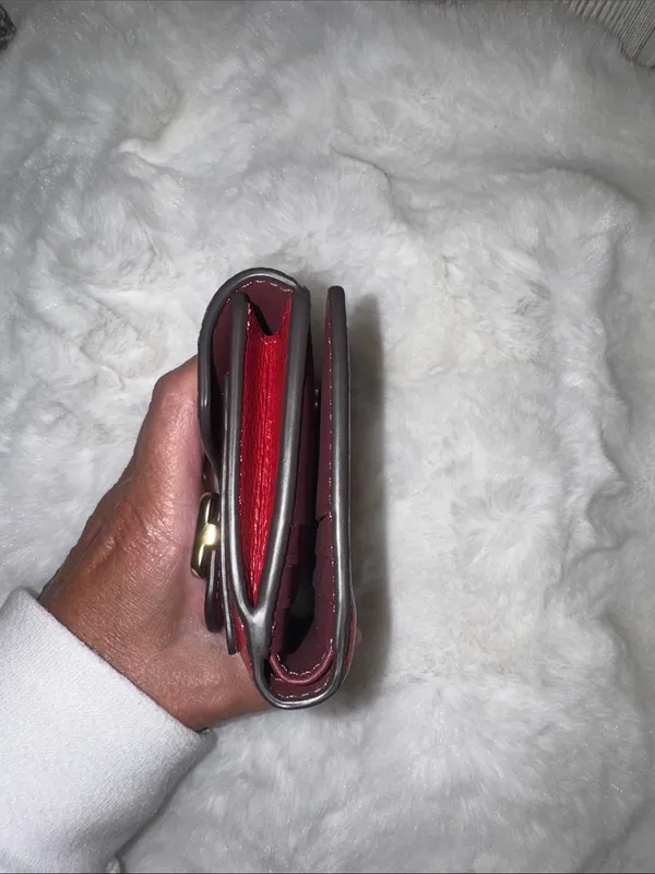 Coach Pepper Pebbled Leather Compact Wallet in Deep Red with Gold Hardware - Image 8