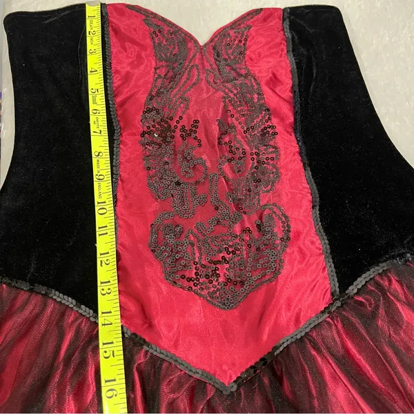 Spirit Halloween adult womens L costume sequin mesh maxi dress black & red gown - Image 13