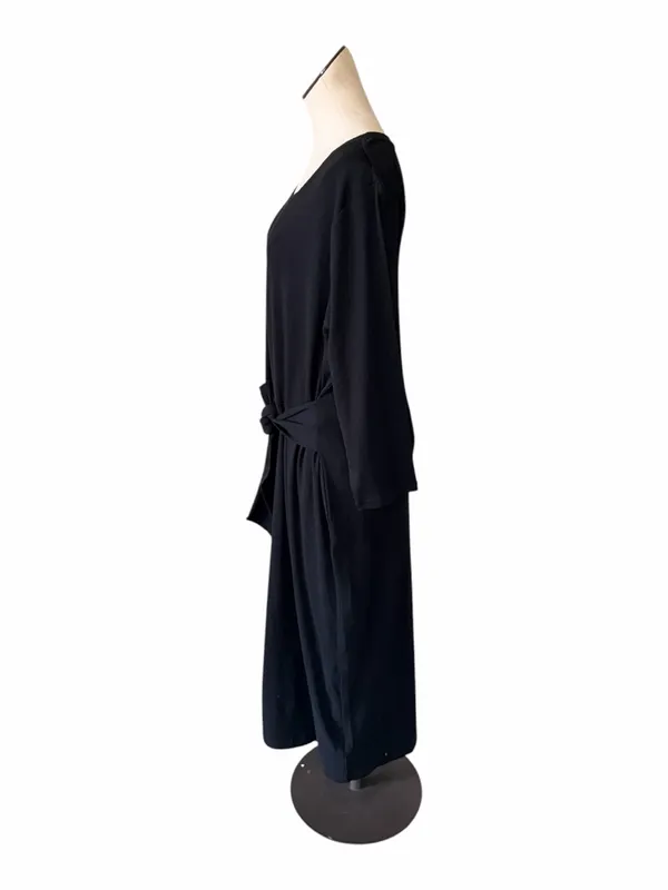 NWT Lauren Ralph Lauren Tie Front Cotton Blend Crewneck Dress Black - Image 9