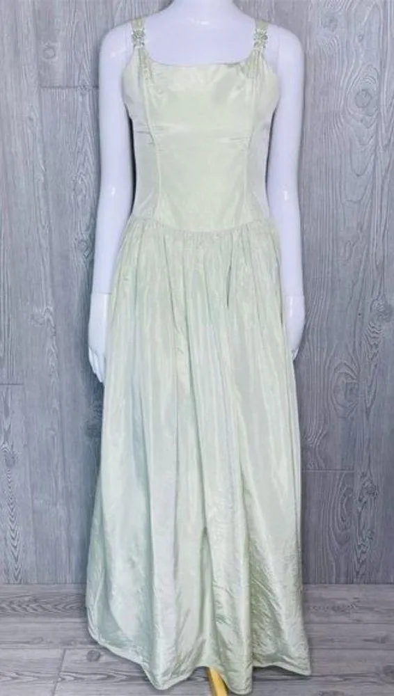 Jessica McClintock gunne sax light green jeweled tanktop fit & flair silky dress - Image 6