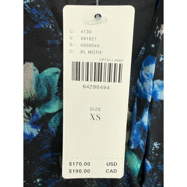 NWT Anthropologie Ruched Floral‎ Mini Dress Black Blue Size XS Fairy Feminine - Image 4