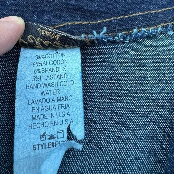 Vintage 90s Y2K Fetish Dark Blue Denim Zip Front Longline Top Size Small - Image 6