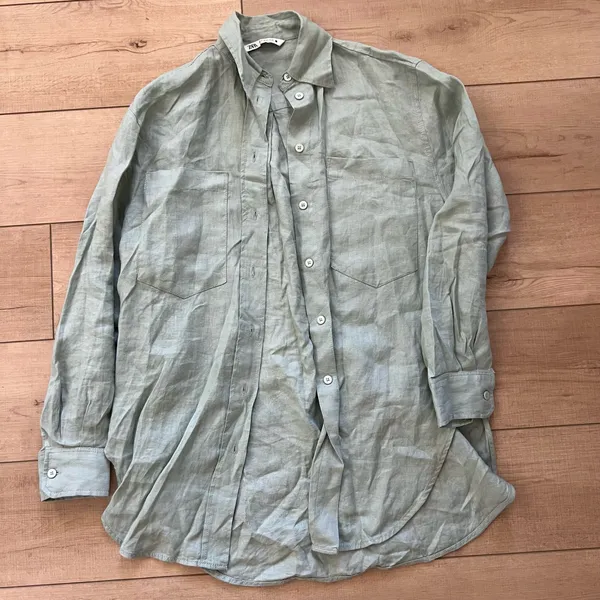 Oversized Green Linen Pocket Shirt - Image 3
