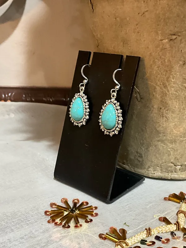 Turquoise stone dangle earrings with silver accents Blue - Image 2