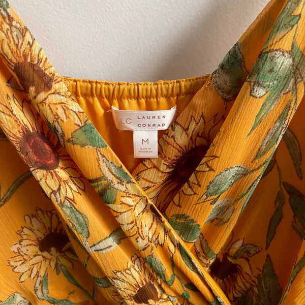 LC Lauren Conrad Sunflower Midi Dress Womens Medium Yellow Boho Tiered Ruffle - Image 6