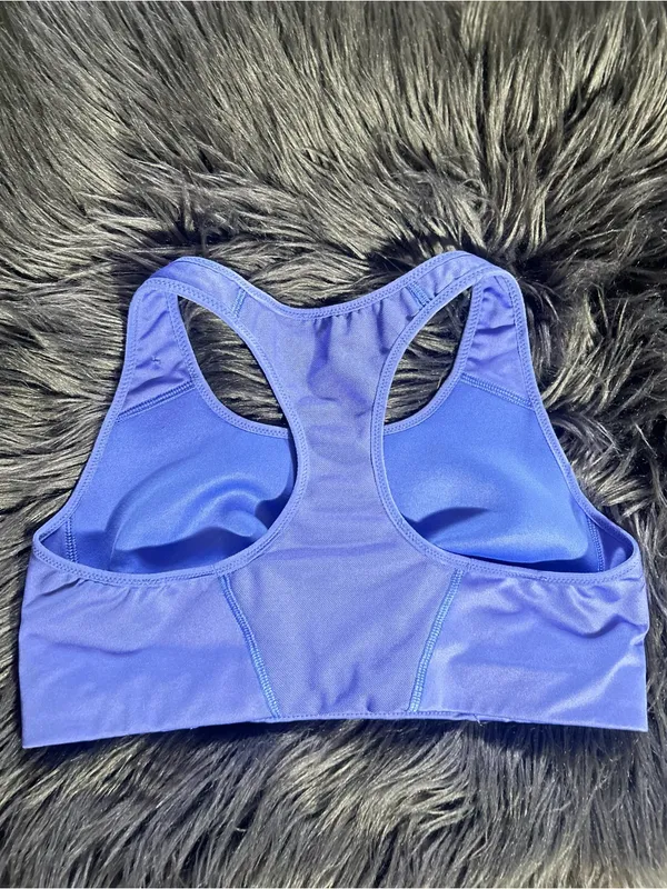 Nike Dri-Fit Swoosh Violet Racerback Black Swoosh Sports Bra Size Medium - Image 2