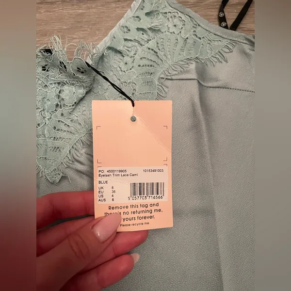 Nwt Missguided Lace Satin Sage Green Cami Top S - Image 3