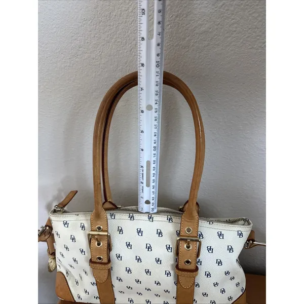 Vintage Dooney Bourke Signature Monogram Y2K 2000 White & Blue Satchel GUC - Image 9