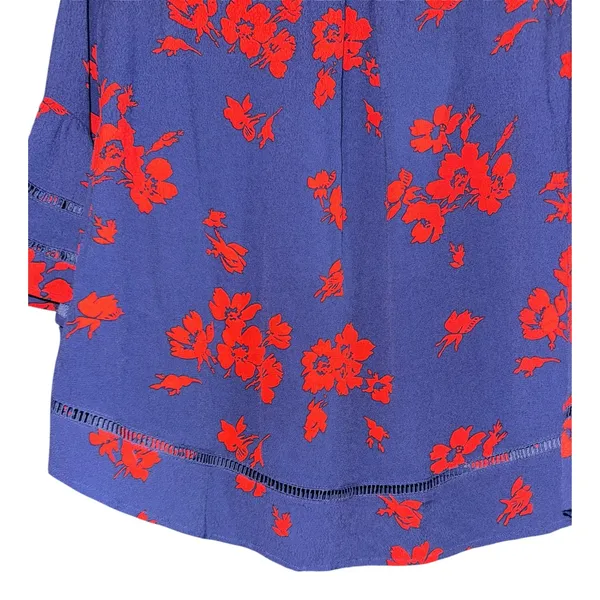John Mark Floral Bell Sleeve‎ Top Women's Medium Navy Blue Red July Lattice Lace - Image 5