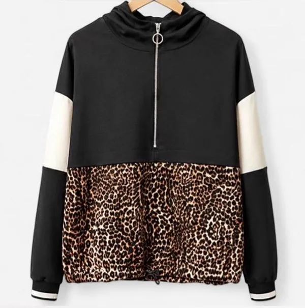 Zara Basic Leopard Print Half-Zip Colorblock Hoodie Pullover - Size XS 🐆✨ - Image 10