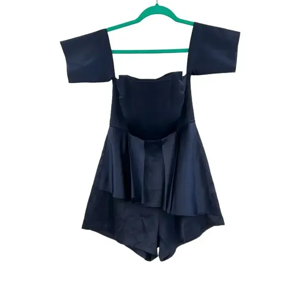 Selfie Leslie Aly Off the Shoulder Satin‎ Romper Navy Blue Size Small - Image 3