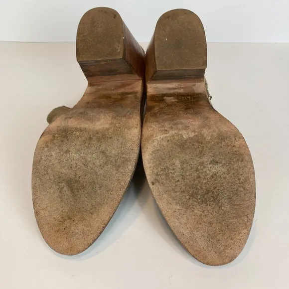 Loeffler Randall Ankle Booties 9 Khaki Green Gray‎ Suede Leather Stacked Heel - Image 10