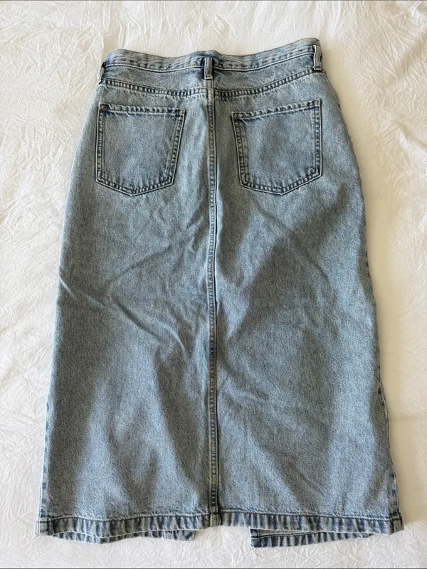 Mango Light Blue Denim Midi Skirt with Front Slit - Image 2