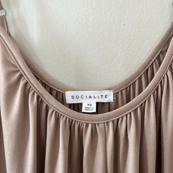 Socialite Sz XS Tan Jumpsuit Adjustable Straps Wide Leg Rompers with Pockets - Image 3