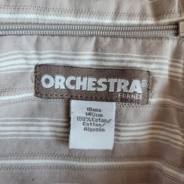 Orchestra France Taupe Striped Asymmetrical Mini Dress 100% Cotton - Image 2