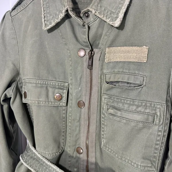Free People Lux Military‎ Utility Jacket Womens S Green Belted Embroidered Wings - Image 3