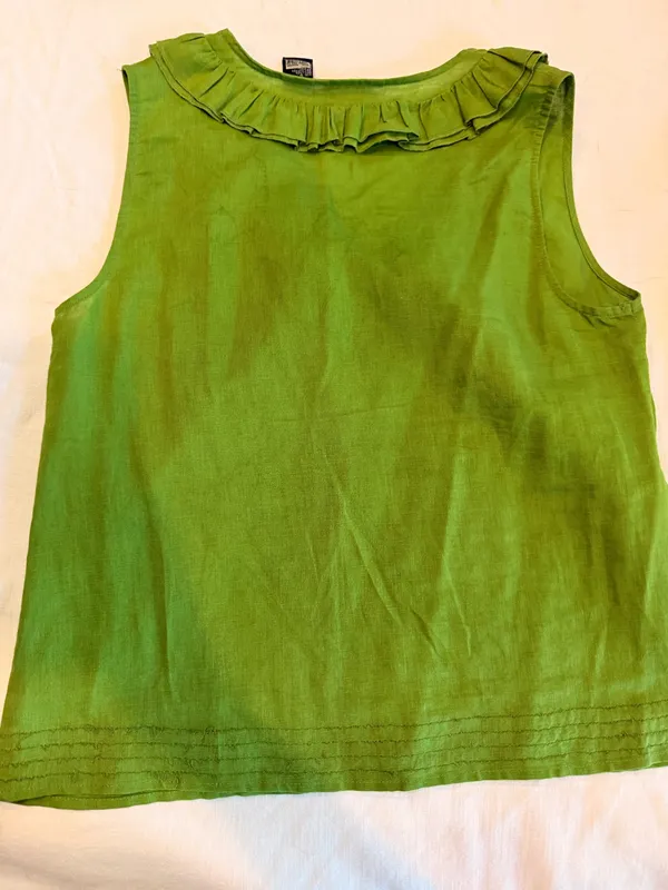 Jaime. B Chartreuse Linen Blend Ruffle Neck Sleeveless Top Size Small - Image 2