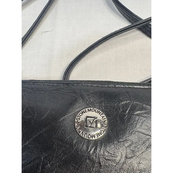 Stone‎ Mountain Black Leather Crossbody Purse Organizer Bag 8.5"x6" Zip Pockets - Image 2