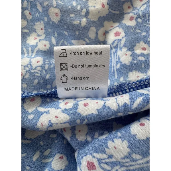 Grecerelle Blue & White Floral Print V-Neck Short Sleeve High Low Maxi Dress - Image 13
