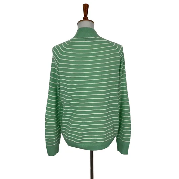 Stitches And Stripes Sweater Small Green White Striped Mockneck Preppy - Image 5