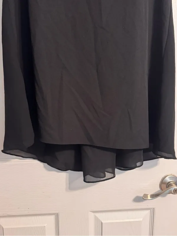 Women's Umgee Hi-Low Chiffon Back Short Sleeve Keyhole Little Black Dress Large - Image 4