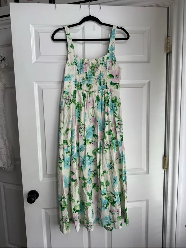 Old Navy Cream Maxi Dress with Blue & Green Floral Print - Image 2