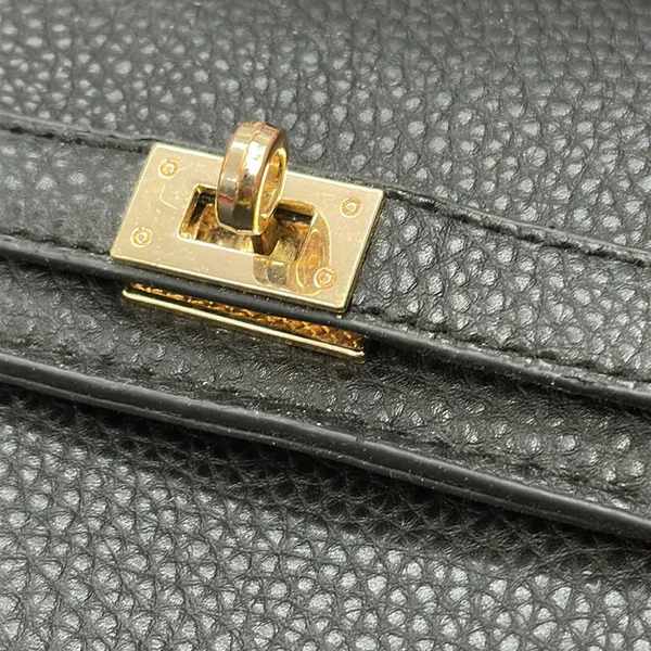 Black Textured Faux Leather Small Satchel Handbag Purse 8 x 6.5 Inch - Image 2