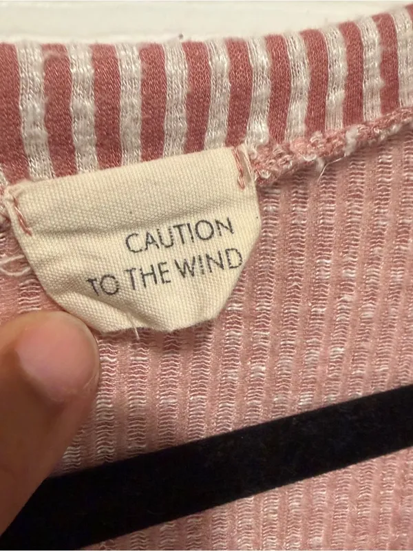 Caution to the Wind Women’s Pink White Striped V Neck Babydoll Dress - Image 2