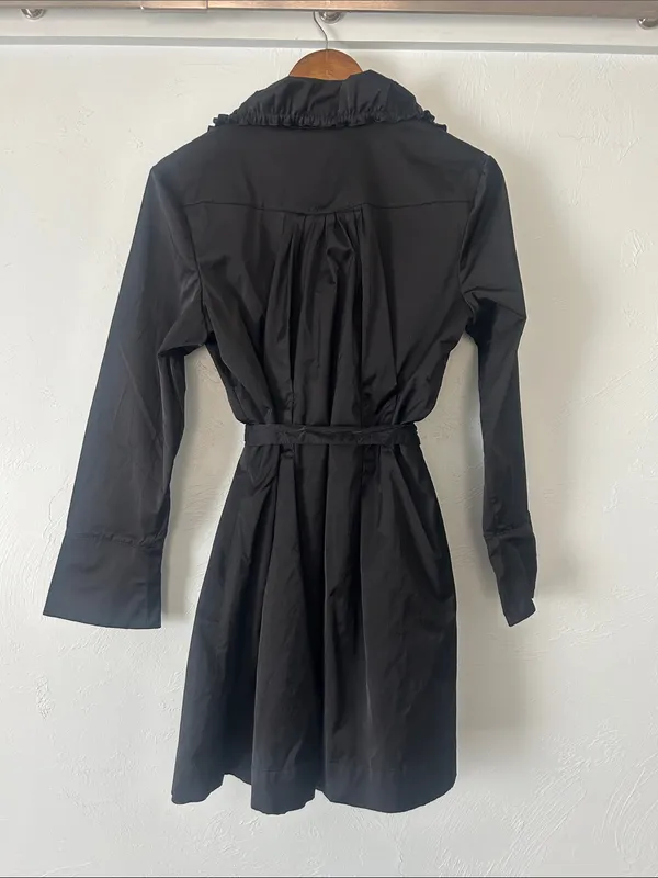 ELLE Black Fitted Belted Trench Coat - Image 4