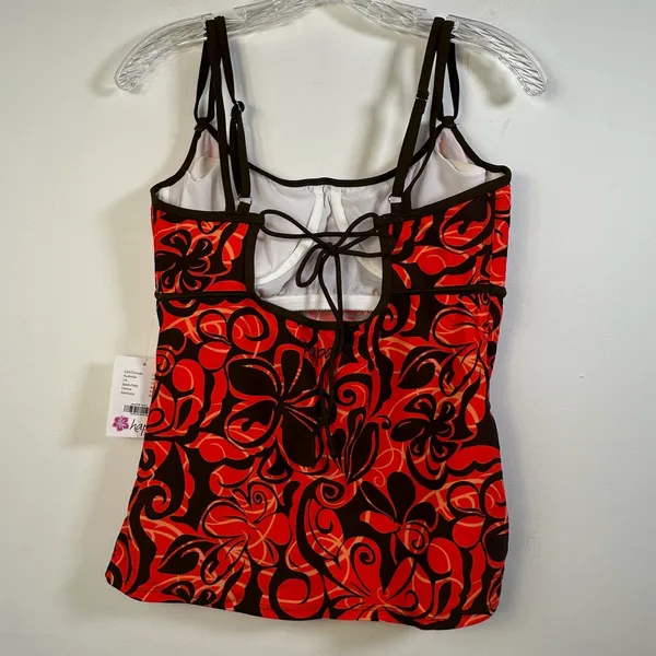 Hapari Lava SOS Tankini‎ Top Red Brown Floral Lace Up Back NWT Large - Image 2