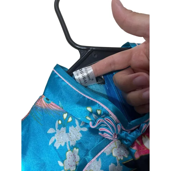 Laogudai Blue‎ Peacock Floral Mandarin Collar Chinese Style Cheongsam Dress M - Image 6