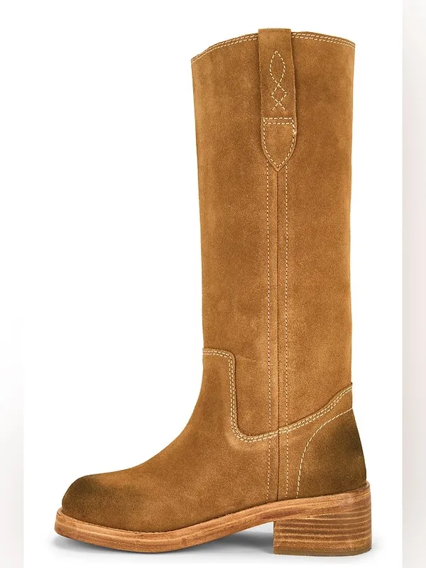 Free People Blaze Pull On Riding Boot in Toffee Suede - Image 4