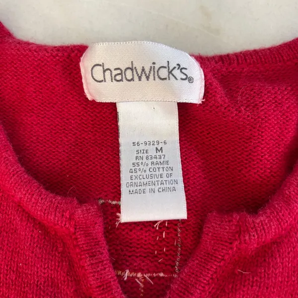 Chadwicks Red Snowman Sequin Beaded Ugly Christmas‎ Sweater Cardigan Womens M - Image 3