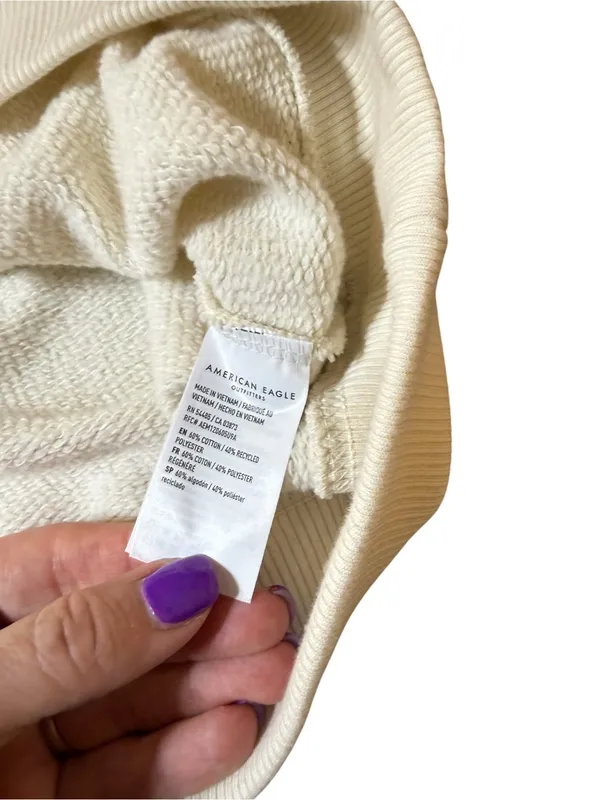 American Eagle Paris Oversized Crewneck Sweatshirt Cream Large - Image 3